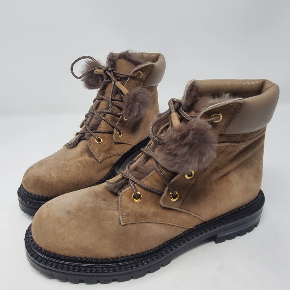 Jimmy Choo Brown Suede Fur-Lined Moto Boots